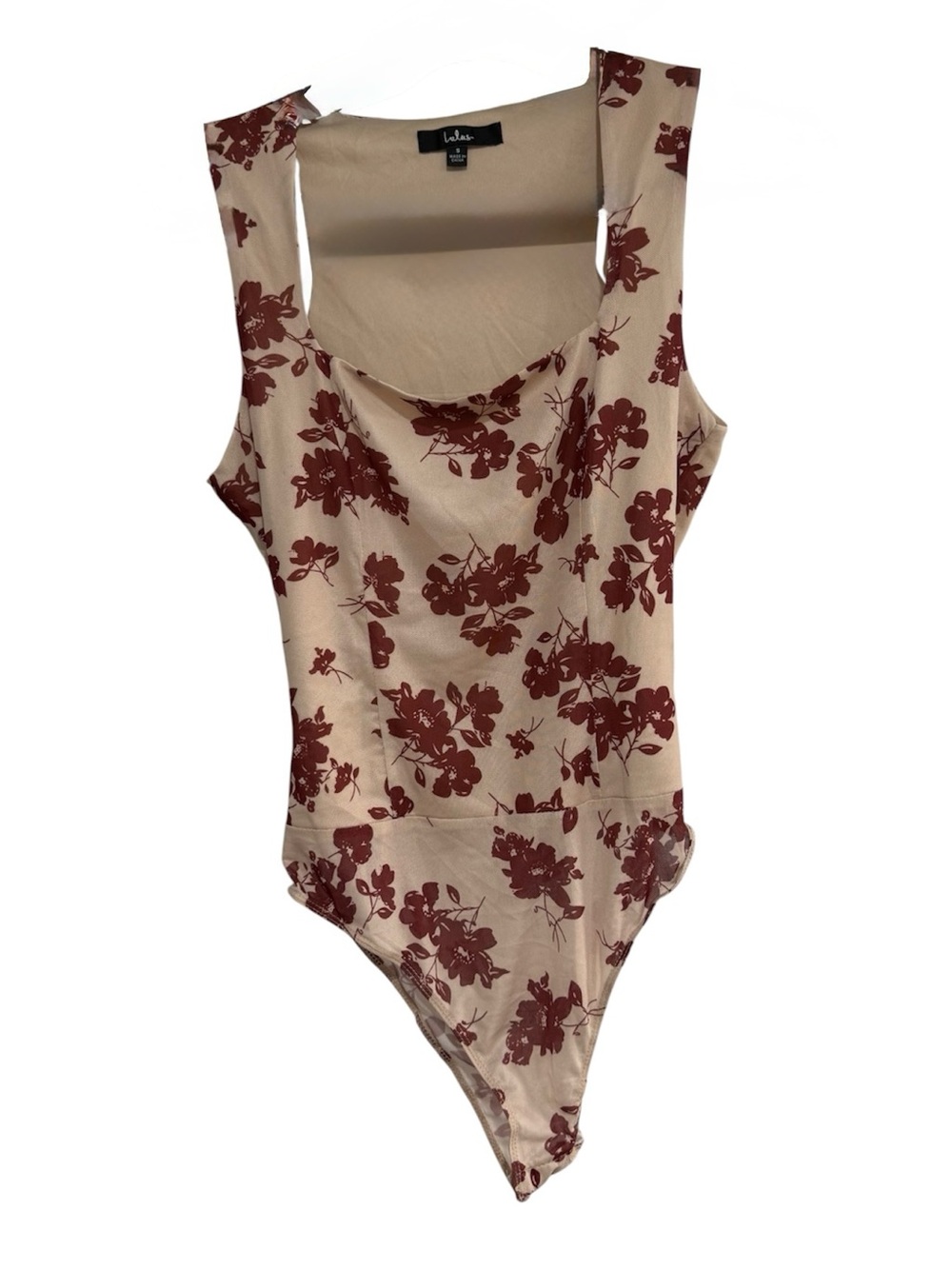 Lulus Floral Scoop Neck Bodysuit - Cream with Burgundy Floral Size Small